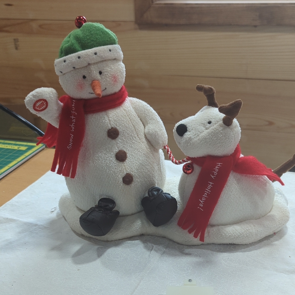 Hallmark Festive Snowman and Reindeer with Red and Green Accents